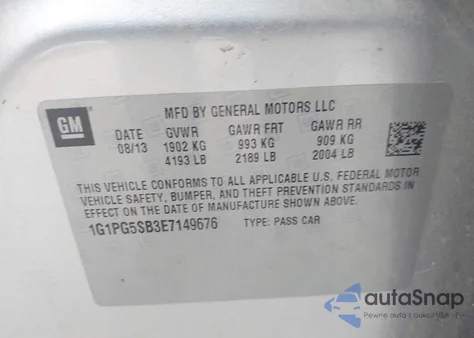2014 Chevrolet Cruze Ltz from USA, damaged, VIN 1G1PG5SB3E7149676
